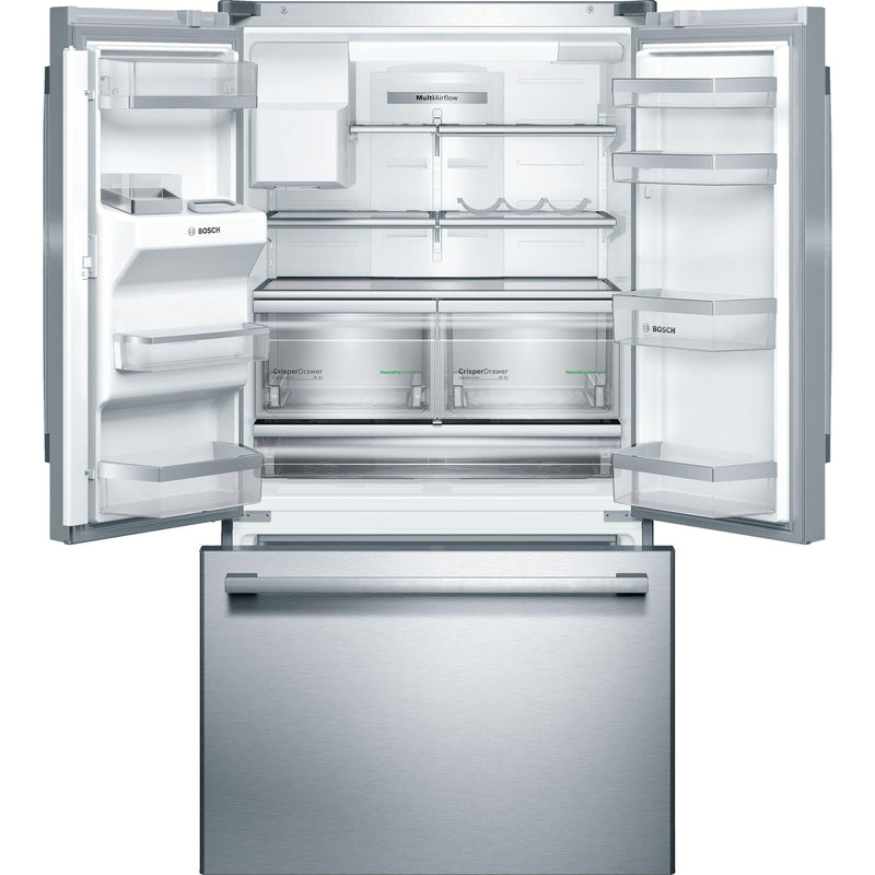 Bosch 36-inch, 25 cu.ft. Freestanding French 3-Door Refrigerator with Ice and Water Dispensing System B26FT50SNS IMAGE 2